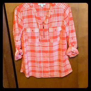 Long sleeve orange and white plaid top
